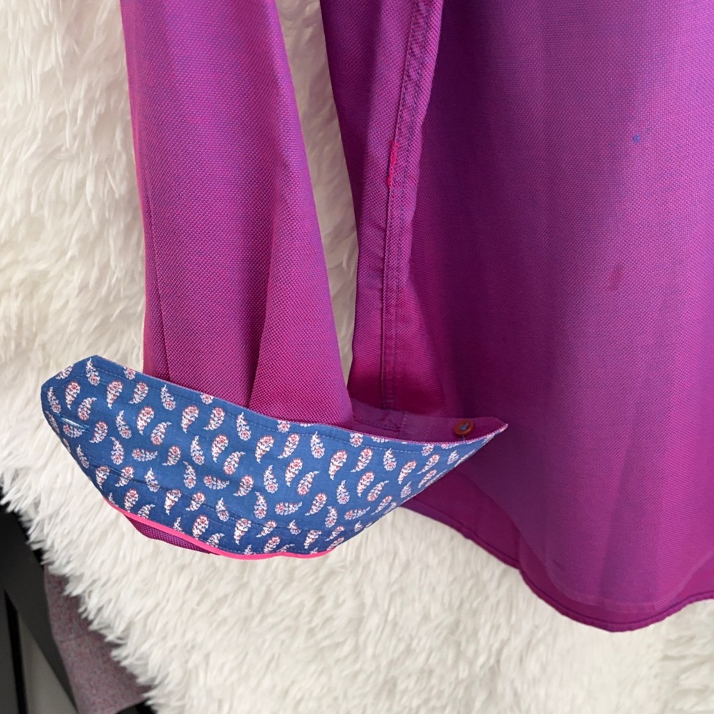 Vibrant Purple Long Sleeve Shirt with Patterned Cuffs